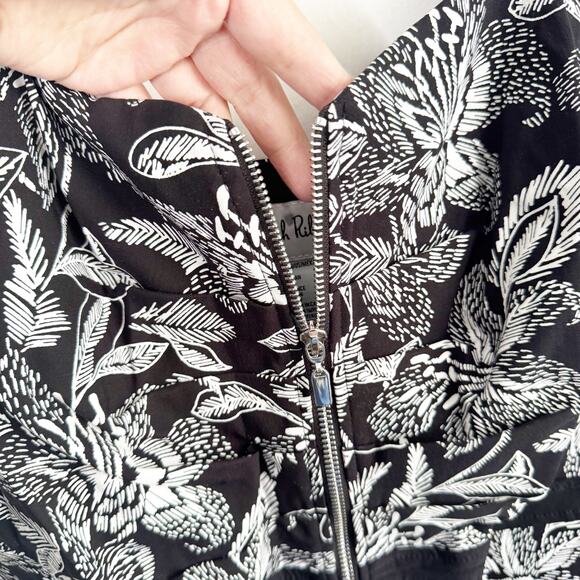 Joseph Ribkoff Zip Front Black White Floral Shift Bodycon Ruffle Dress NEW 10 - Picture 9 of 16